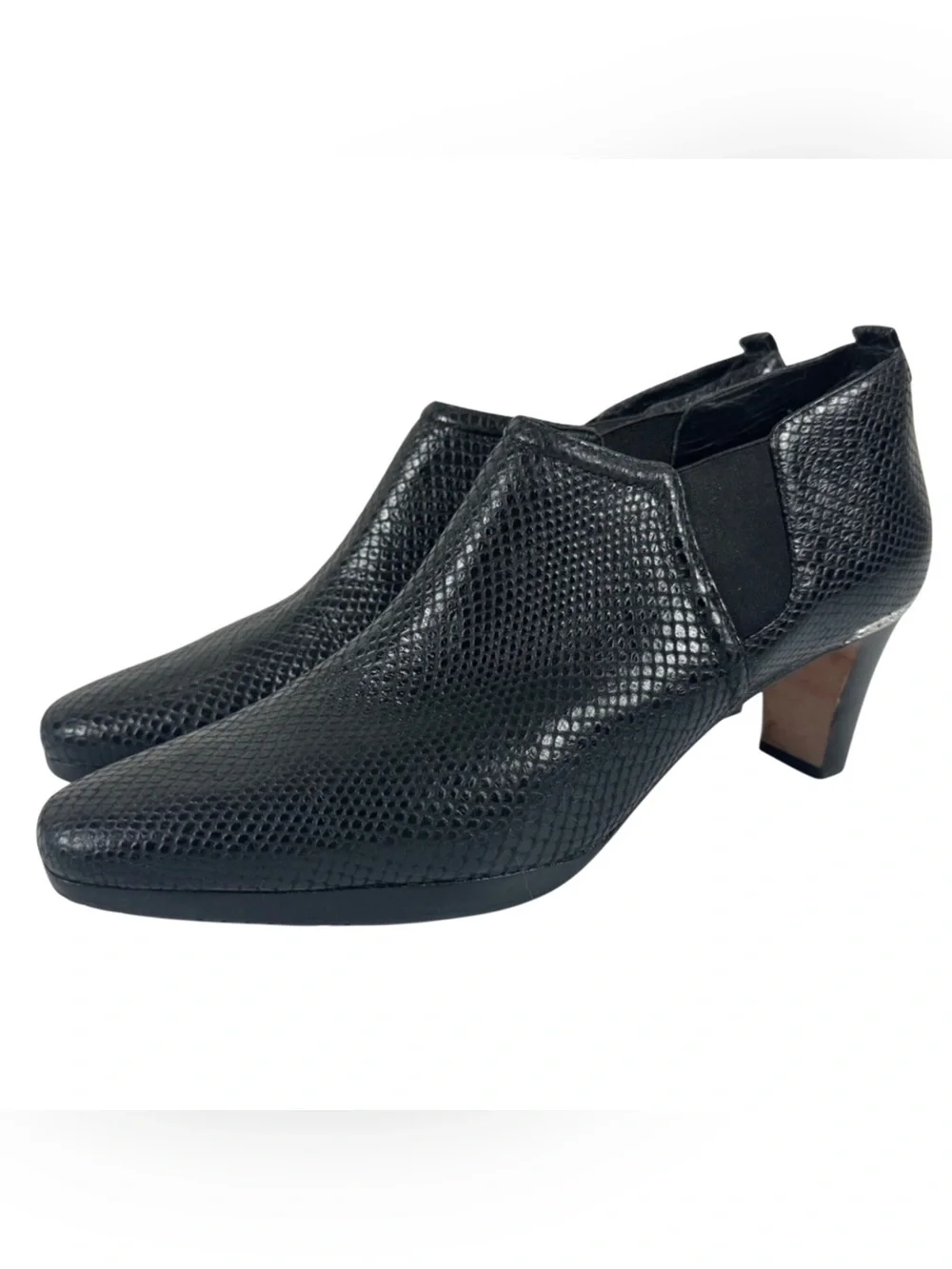 Brighton Trill Womens Black Python Leather Silver Heel Booties Boots Size 9.5 M